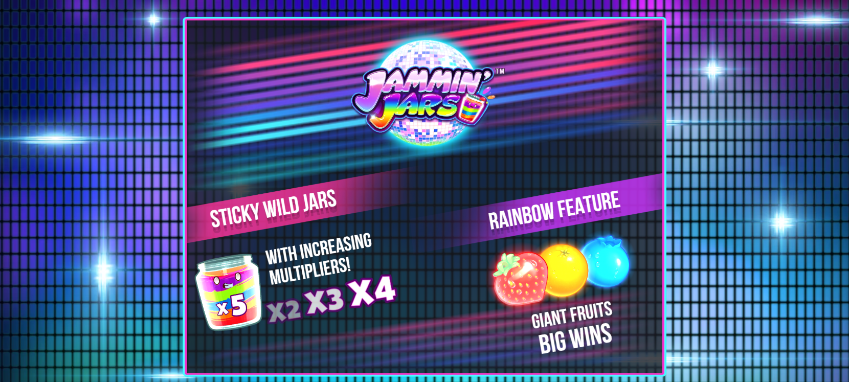 Slot wilds and rainbow Jammin Jars feature.